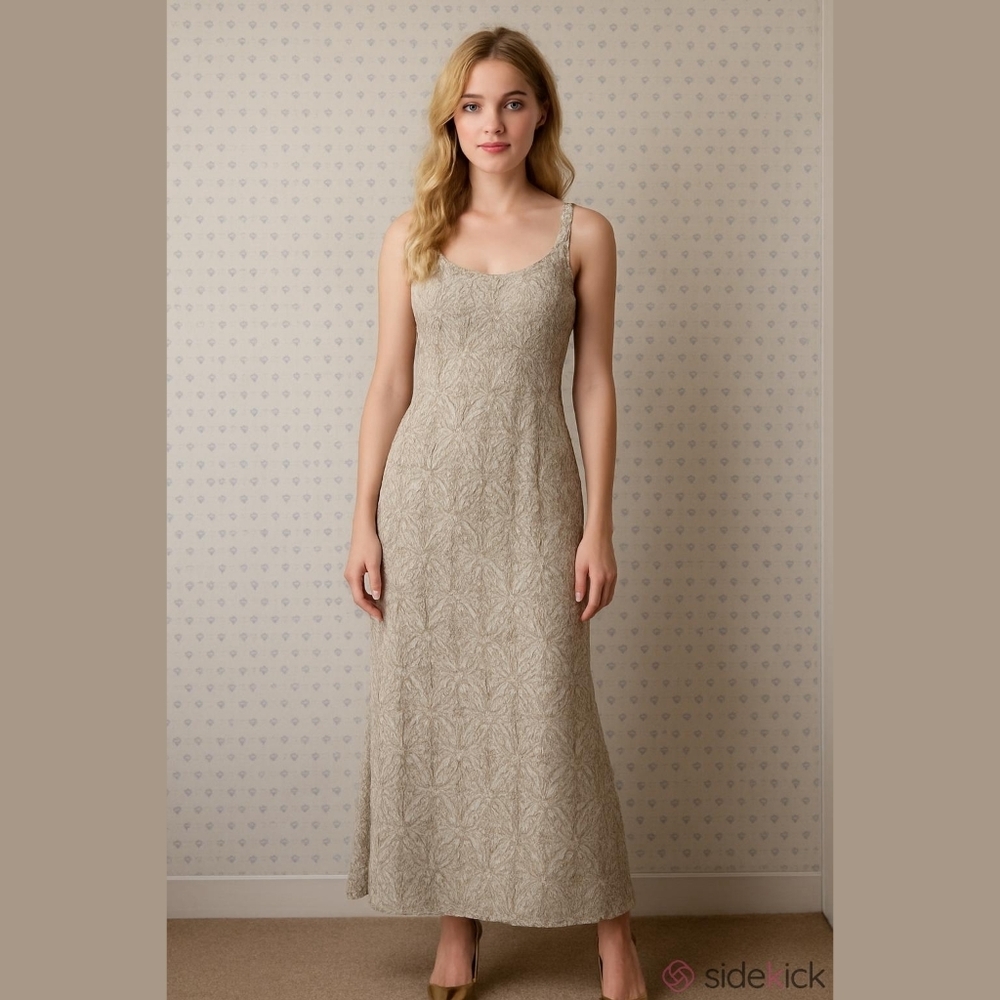 Vintage Bari Jay Textured Small Gold Maxi Dress